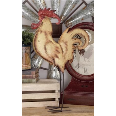 Cream and Red Metal Rooster 16"W x 28"H