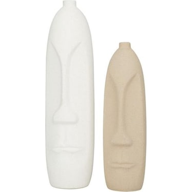 Set of 2 Cream and Beige Ceramic Vases 5"W x 19"H