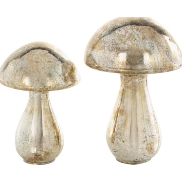Set of 2 Mercury Glass Mushroom Sculptures 10"/12"H