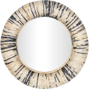 Natural and Blue Teak Wall Mirror 35" Round