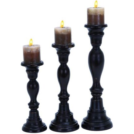 Set of 3 Black Wood Candleholders 12/15/18"H