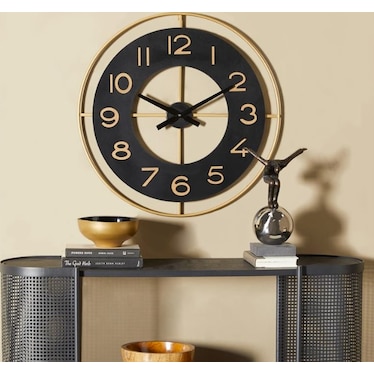Black and Gold Metal Wall Clock 28" Round
