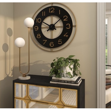 Black and Gold Metal Wall Clock 28" Round