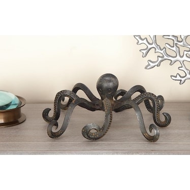 Bronze Metal Octopus Sculpture 12"W x 4"H