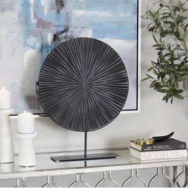 Black Wood Disc On Stand 18"W x 23"H