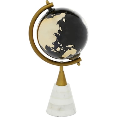 Black Globe On Marble Stand 5"W x 11"H
