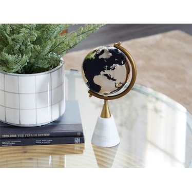 Black Globe On Marble Stand 5"W x 11"H