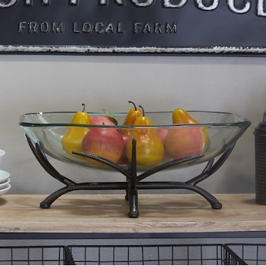 Glass and Metal Bowl with Stand 19"W x 8"H