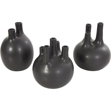 Set of 3 Black Ceramic Bud Vase 6"W x 6/7/8"H