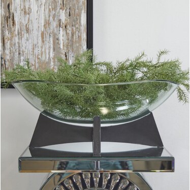 Glass and Wood Bowl with Stand 18"W x 8"H