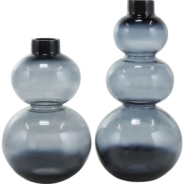 Set of 2 Black Glass Bubble Vases 7"W x 11/14"H