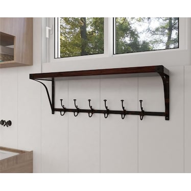 Wall Shelf with Hooks 39"W x 13"H