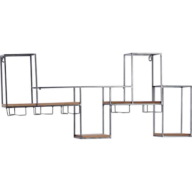 Metal and Wood Rectangle Wine and Glass Rack 36"W x 16"H