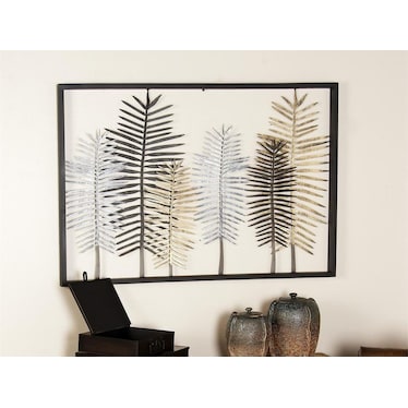 Bronze, Silver, and Gold Metal Feathers Wall Decor 45"W x 30"H