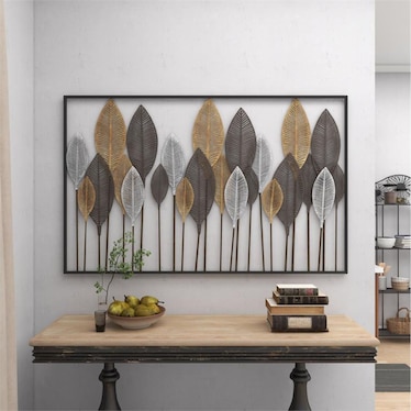 Black, Bronze, and Silver Metal Leaves Wall Décor 59"W x 37"H