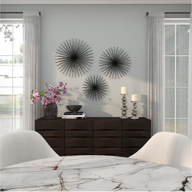 Set of 3 Black Metal Starburst Wall Decor 16/20/24"H