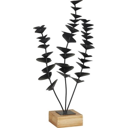Black Metal and Wood Plant Sculpture 9"W x 18"H