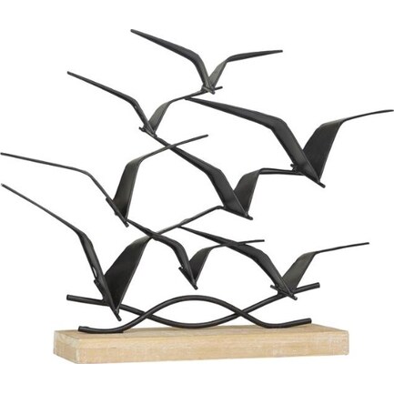 Black Metal and Wood Bird Sculpture 14"W x 19"H