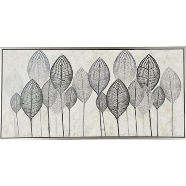 Black, White, and Grey Leaves Framed Canvas Art 55"W x 27"H