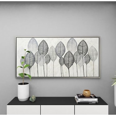 Black, White, and Grey Leaves Framed Canvas Art 55"W x 27"H