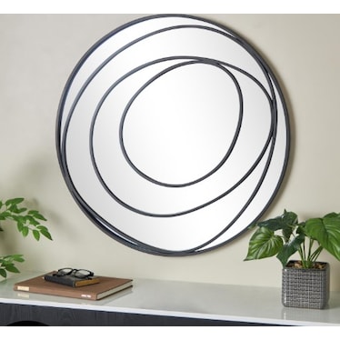 Black Metal Swirl Mirror 32" Round