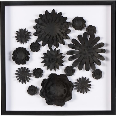 Black Paper Flowers Shadowbox Art  20"W x 20"H