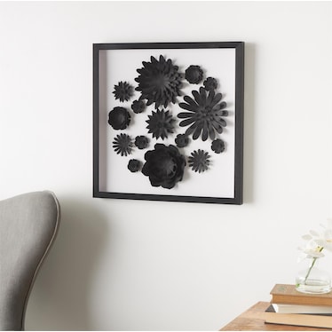 Black Paper Flowers Shadowbox Art  20"W x 20"H