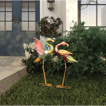 Set of 2 Multi Color Metal Flamingos 28/32"H