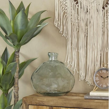 Short Aqua and Clear Recycled Glass Vase 13"W x 13"H