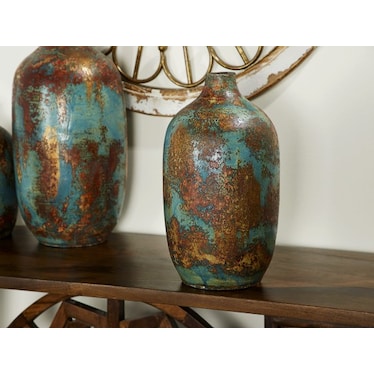 Large Teal and Bronze Terracotta Vase 8"W x 15"H