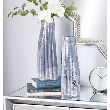 Set of 2 Blue Glass Vases 15/16"H
