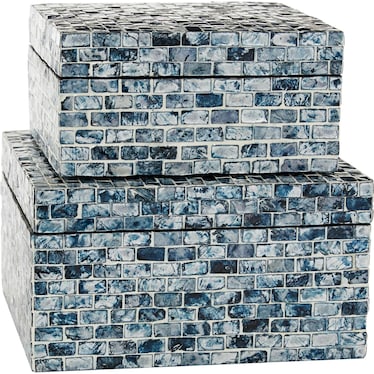 Set of 2 Blue Shell Lacquer Boxes 9/10"