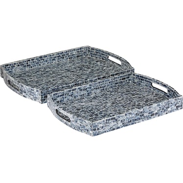 Set of 2 Blue Mosaic Trays 18/20"L