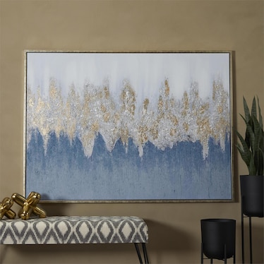 Blue Sparkle Abstract Framed Canvas Art 66"W x 48"H