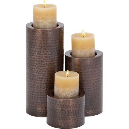 Set of 3 Bronze Metal Candle Holders 4/7/11"H
