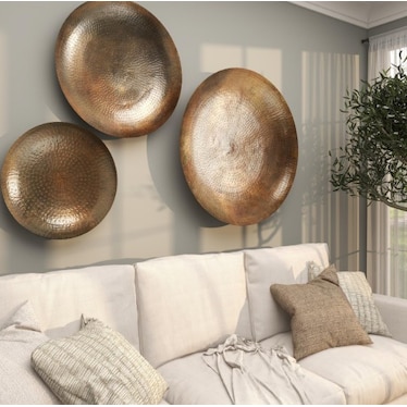 Set of 3 Bronze Metal Discs Wall Decor 17/29/35"H