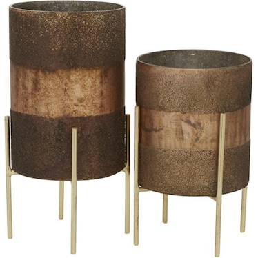 Set of 2 Copper Glass Candleholders 10/12"H