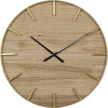 Natural Wood and Gold Metal Wall Clock 24" Round