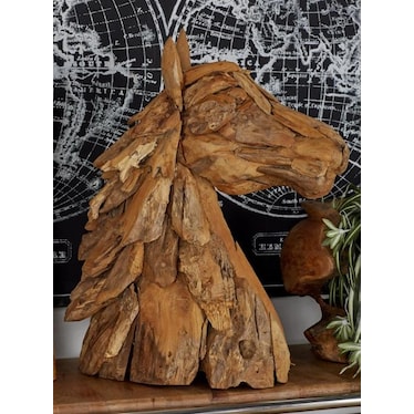 Teak Wood Horse Head Sculpture 10"W x 18"D x 24"H