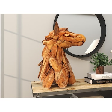Teak Wood Horse Head Sculpture 10"W x 18"D x 24"H