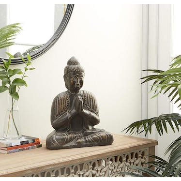 Brown Ceramic Buddha Sculpture 13"W x 16"H