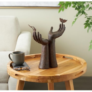 Brown Hands and Butterfly Sculpture 13"W x 14"H