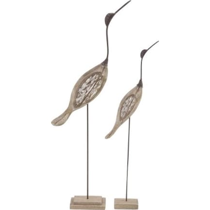 Set of 2 Wood and Metal Birds Sculpture 28/34"H