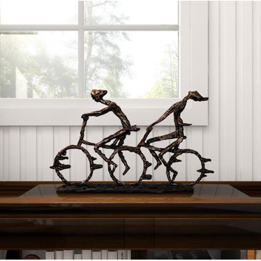 Two People Riding Bike Sculpture 21"W x 13"H