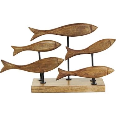 Mango Wood Fish Sculpture 17"W x 10"H