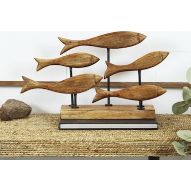 Mango Wood Fish Sculpture 17"W x 10"H