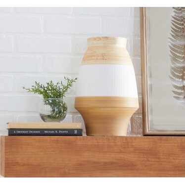 Short Amber and White Ceramic Vase 9"W x 13"H