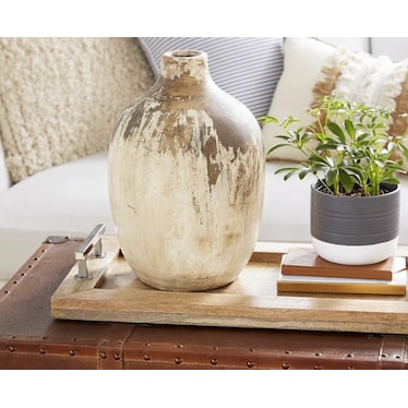 Small Brown and Cream Terracotta Vase 9"W x 13"H