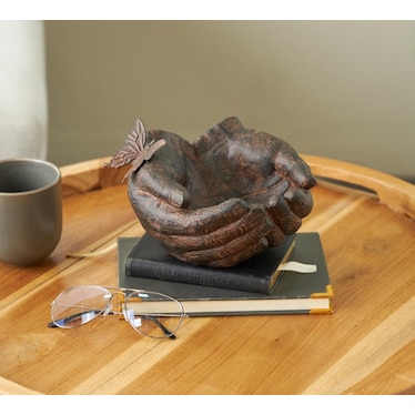 Brown Hands and Butterfly Bowl 8"W x 5"H