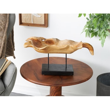 Teak Wood Bowl On Stand 21"L x 10"H